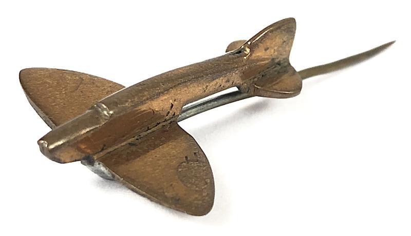 WW2 Spitfire Fighter Plane copper penny fundraising stick pin badge