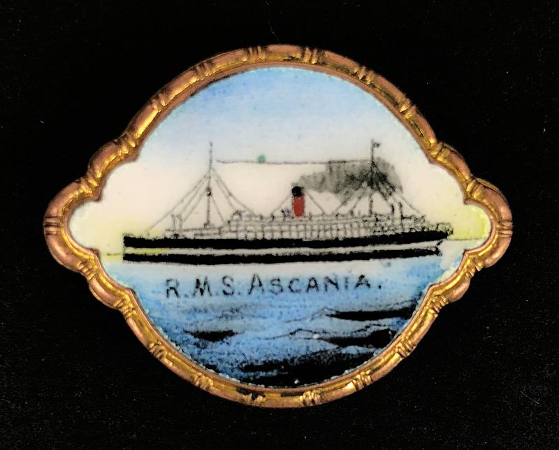 R.M.S. Ascania Cunard Line gilt & enamel picture badge