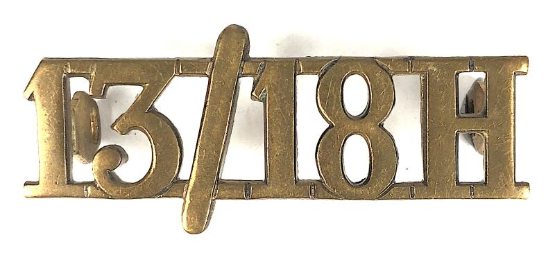 13th/18th Hussars brass shoulder title badge
