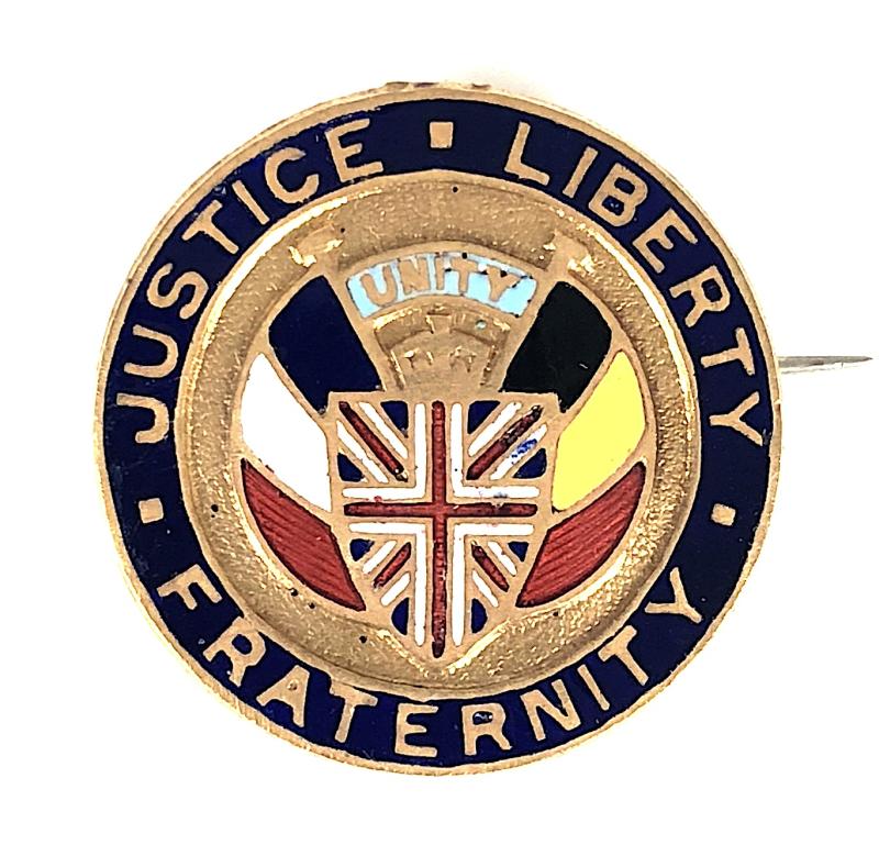 1914 United We Stand Britain France Belgium patriotic flag badge