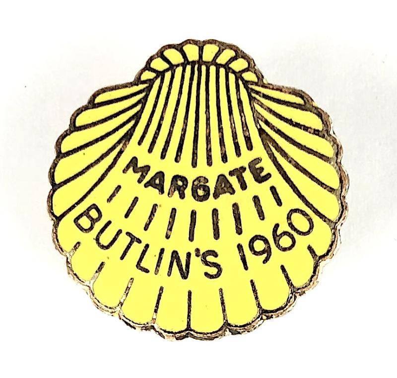 Butlins 1960 Margate Holiday Camp yellow scallop shell badge